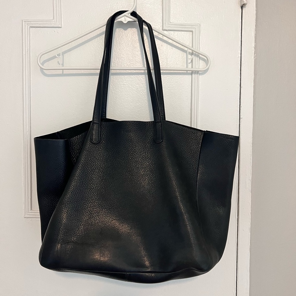 BAGGU Black Leather Tote Bag